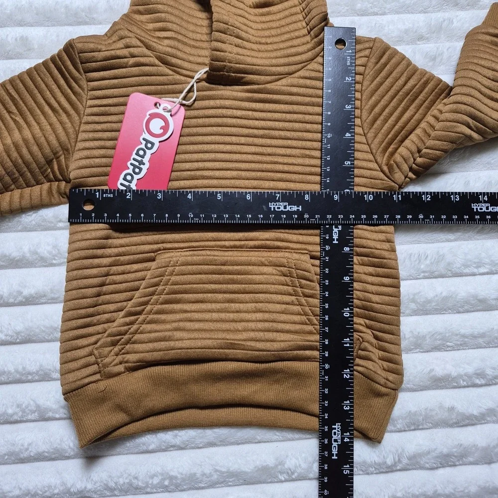 PatPat Toddler Girls 2pc Set Brown Ribbed Hoodie Mustard Yellow Romper 18-24M